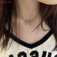 Fresh sky สร้อยคอจี้รูปดาวแบบกลวงสำหรับผู้หญิงสร้อยคอแฟชั่นแนวพังค์สไตล์เกาหลีน่ารักสำหรับเป็นของขวัญในงานปาร์ตี้ที่ทำจาก Y2K