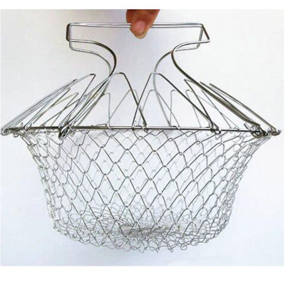 Stainless Steel Foldable Steam Folding Rinse Strain Fry French Mesh Strainer Chef Basket Net Colander Kitchen Cooking Tool