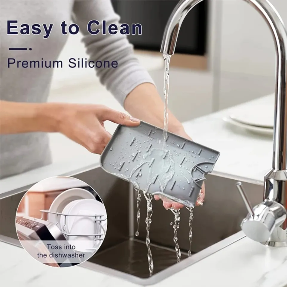 Extended Silicone Splash Catcher For Sink Faucet Kitchen Wrapround Sink  Splash Guard Mat Silicone Bathroom Faucet Drip Catcher Countertop Protector  Dr