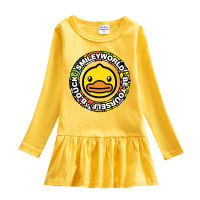 Little Duck Baby Pleated Dress Girls Long Sleeve Sweater A-Line Dress Fashion Childrens Dress Cartoon Print Pleated Princess Dress Spring Fashion Casual Hem Lotus Leaf Dress