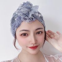 【CW】 Adjustable Cap Swim Pool Bathing Hat Hair Ears Turban Pleated Fabric Headwear Caps