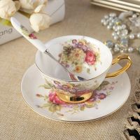 European-style household coffee mug cups and saucer set living room teacup bone china gold light luxury cup With All CE EU