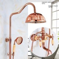 American All Copper Natural Jade Rose Golden Shower Shower Set European Antique Retro Hot And Cold Faucet