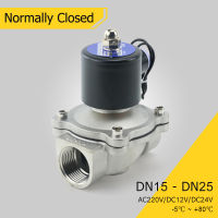 DN20 DN25 12 "34" 1 "ปกติปิดสแตนเลสโซลินอยด์วาล์ว AC220V DC12V อุปกรณ์ท่อสำหรับน้ำน้ำมันอากาศ