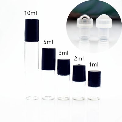 50pcs 1ml 2ml 3ml 5ml 10ml Transparent Glass Perfume Roller Bottles Clear Essential Oil Vials with Stainless Steel Roll On Ball