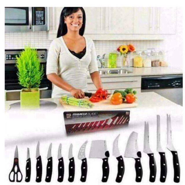 MIRACLE BLADE 13-Pieces KNIFE SET World Class Mincer Slicer Cutter Grinder  Vegetable Meat Grater Food Chopper Grating Vegetable Cooking Potato Fries  Garlic Onion Tuna Chicken Beef Pork Flour Sugar Cornstarch Baking Soda