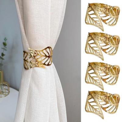 Hollow Leaf Curtain Tieback Buckle Metal Spring Golden Silver Color Leaves Curtain Clip Holderback Holder Bedroom Decor Supplies