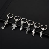 1/2PCS Punk Fish Key Feather Dangle Earring for Men Women Fashion Spring Clip Earring Fake Ear Clip No Piercing Jewelry Gifts