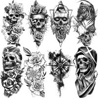 【YF】 3D Skull Rose Flower Temporary Tattoos For Women Men Geometry Tiger Compass Mandala Fake Tattoo Washable Body Art Painting Tatoo