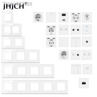 ♠  jhjch-wall mount module diy European standard white glass panel power socket switch button hdmi free combination of functions