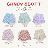 Seoulday_Stuff?Candy Scott กางเกงขาสั้นผู้หญิง เอวสูง ลายสก็อต