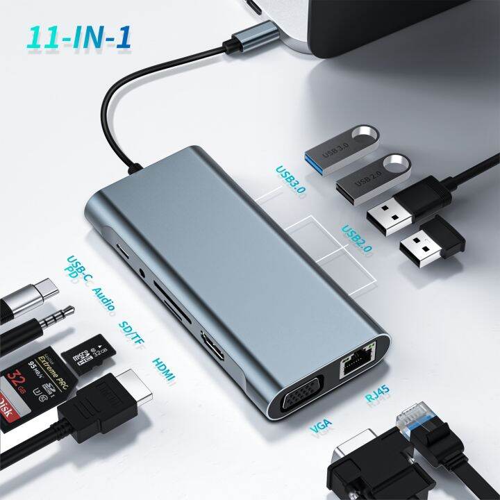 usb-hub-3-0-type-c-splitter-เพื่ออะแดปเตอร์-usb-hdmi-ตัวอ่านการ์ด-vga-หลายพอร์ตแท่นวางมือถือ-usb-สำหรับโน้ตบุ๊ค-macbook-แล็ปท็อป