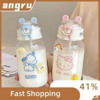 ANGRU4598 Cinnamoroll ขวดน้ำพร้อมหลอด คุโรมิ อะนิเมะ แก้วน้ำดื่มแก้ว การ์ตูนน่ารักๆ ถ้วยพร้อมหลอด ขวดน้ำการ์ตูนอะนิเมะ เด็กนักเรียนชายหญิง