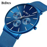 ☸ BIDEN Men Quartz Watch ultra thin mesh band Wristwatch For Male Waterproof Calendar Week 12/24 hours Display Relogio Masculino