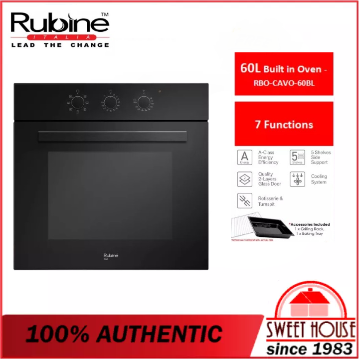 Rubine RBOCAVO60BL BuiltIn Oven 60L / 7 Functions / Time Control Lazada