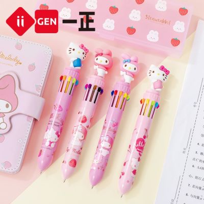 Sanrio Kawaii Hello Kitty&amp;Melody 10 Colored Mechanical Ballpoint Pen School Office Writing Supplies Gift Stationery Cute Pens Pens