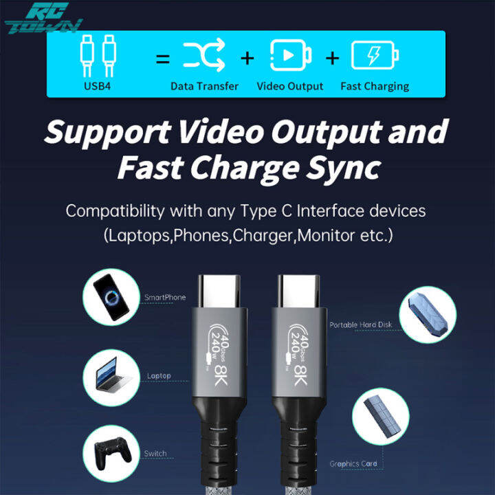 2023-08newusb-4-0สายข้อมูลใช้ได้กับ-thunderbolt-4-type-c-สาย8k-สองหัว40gbps-pd-240w-สายชาร์จเร็ว