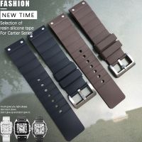 Suitable For 23mm Rubber silicone soft Waterproof watch band replacement for Cartier Santos tank Needle Buckle Wrist Watch Bracelets mens