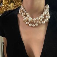 Fashion French Vintage Pearl Necklace Female Stacked Wear Senior Metal Pearl Multi-Layer Clavicle Chain Trend Elegant Jewelry