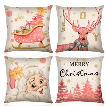 Elk Christmas Throw Pillow Cover Linen Letter Print Holiday