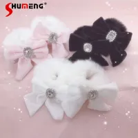 สไตล์ญี่ปุ่นหวาน Barrettes น่ารักกำมะหยี่ Rhinestone Furry แหวนผมเครื่องประดับผมสำหรับสาวผมคลิปคู่2ชิ้น