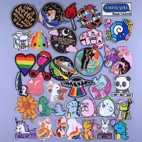 Cartoon Patches For Clothing Stickers Sewing Patch Stripe Letters Appliques On Clothes Cute Animal Badges Iron On Patches DIY