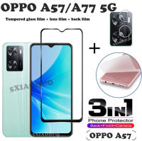 (3 In 1) OPPO A57 A77 5G โปร่งใสกระจกนิรภัยป้องกันหน้าจอ + กล้องฟิล์ม + ฟิล์มสำหรับ OPPO A96 A76 A95 A55ฟิล์มกระจกนิรภัย