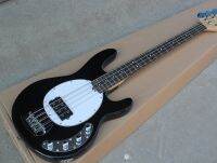 Factory sales 4-string electric bass black piano body white guard black pickup can be customized.