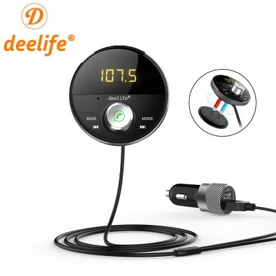 Deelife AUX Bluetooth Car Adapter FM Transmitter Modulator Handsfree Kit for Auto Music BT 5.0 Receiver Hands-free Carkit Cables Converters