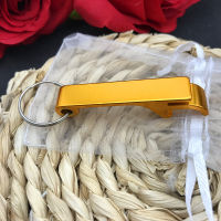 50pcs customized wedding gift of color bottle opener with keychain Memory letter and date engraved free with organza bag