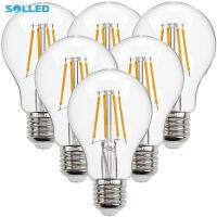 SOLLED หลอดไฟเส้นใย A60LED แบบย้อนยุค6ชิ้น,หลอดไฟสว่าง220V 4W E27