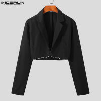 [สมบูรณ์แบบ] INCERUN Mens Parka Blazer Crop Tops Lapel Hippy Punk เสื้อแจ็คเก็ตสั้น (ชุดลำลอง) #3