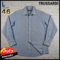 TRUSSARDI®แท้ อก 46 ไซส์ L เสื้อเชิ้ตผู้ชาย สีฟ้า เสื้อแขนยาว เสื้อใส่เที่ยวใส่ทำงานสวยๆ