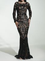 Women Dress 2022 Elegant Round Neck Lace Long-sleeved Dress Hips Dress