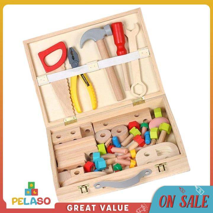 Pelaso Wood Tool Set for Kids Montessori Pretend Play Toy Kids Toddler