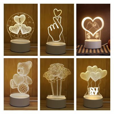 Romantic Love 3D LED Bedside Lamp USB Night Light Acrylic Desktop Table Lamp Living Room Bedroom Decoration Valentine Day Gift Night Lights
