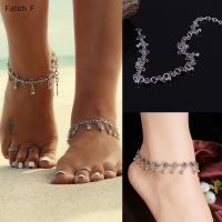 Falsh F เครื่องประดับโซ่สร้อยข้อเท้า Gelang Kaki Lonceng ขนาดเล็กดอกไม้เงินโบราณ1ชิ้น