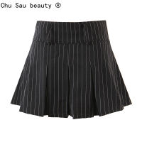 Vintage college style y high waist striped pleated skirt woman slim fit kawaii short mini skirt for girl spring summer