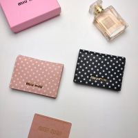 leather womens miu miuˉ top goat leather fashion short two-fold multi-card wallet polka dot print minimalist