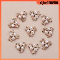 YIJIAN1984918 10PCS งานฝีมือ DIY รูปดอกไม้ เครื่องประดับหมวก ปุ่ม Rhinestone กระดุมมุก เครื่องประดับศีรษะ กิ๊บติดผมไข่มุก