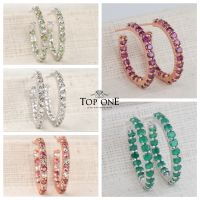 Top1jewelry ต่างหูพลอยแท้ Green Agate Rhodolite Tourmaline White Topaz เงินแท้