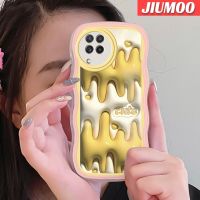 JIUMOO เคสปลอกสำหรับ Samsung Galaxy A22 4G A22 5G เคสแฟชั่น M22 3D สีเหลืองครีมดีไซน์ใหม่คอลโลเวฟบริดเดอร์นุ่มกันกระแทกแบบใสเคสมือถือโปร่งใสลายกล้องถ่ายรูปที่สร้างสรรค์เคสซิลิกาเจลป้องกัน