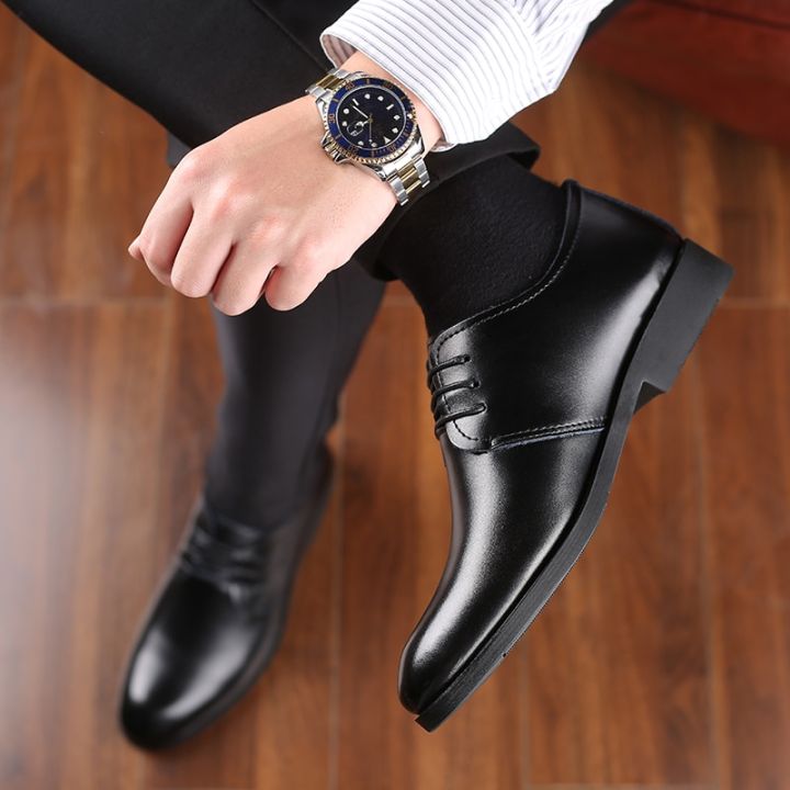 รองเท้าหนัง-pu-แบบรองเท้าลำลองผู้ชายสำหรับนักธุรกิจชาย-รองเท้าผู้ชาย2023คลาสสิกสีดำสีเดียว