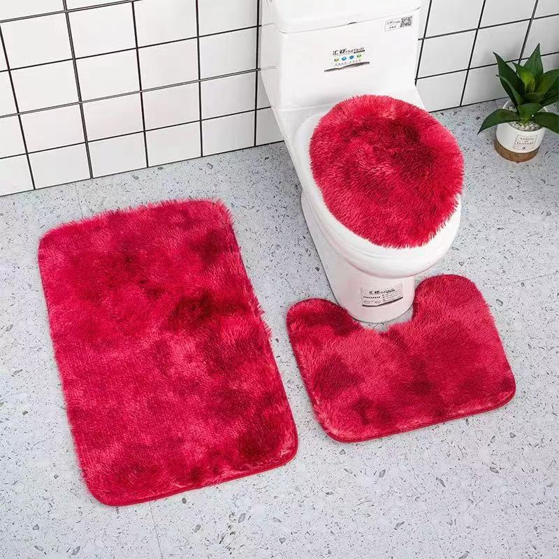 Toilet Lid Cover 3pcs/set Non-Slip Flannel Bathroom Pedestal Rug Bath Mat Se 