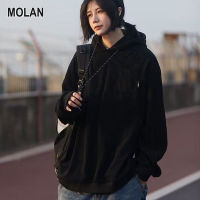 MOLAN เสื้อฮู้ดเสื้อสเวทเชิ้ตผ้าริ้วผู้ชายวินเทจคู่แข็งสองแจ็คเก็ตมีฮู้ดฤดูใบไม้ร่วง