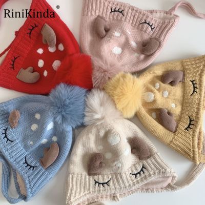 RiniKinda Fashion Autumn Winter Cartoon Ear Protection Warm Thicken Knitted Beanies Baby Hat New Cute Baby Girls Baby Boy. s Hat