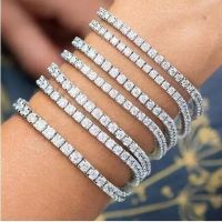 Handmade Solid 925 Sterling Silver 4mm 17cm 19CM Tennis Bracelet Bangle For Women Wedding Fashion Jewelry Wholesale Party Gift