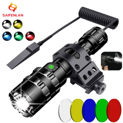 LED Tactical Hunting Torch Flashlight L2 18650 Aluminum Waterproof Outdoor Lighting with Mount Switch USB Rechargeable Lamp