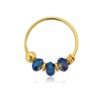 MC.จิว แหวนจมูก ทอง 9K พร้อมลูกปัดสีน้ำเงิน 9K Yellow Bermuda Blue Bead Nose Hoop Ring