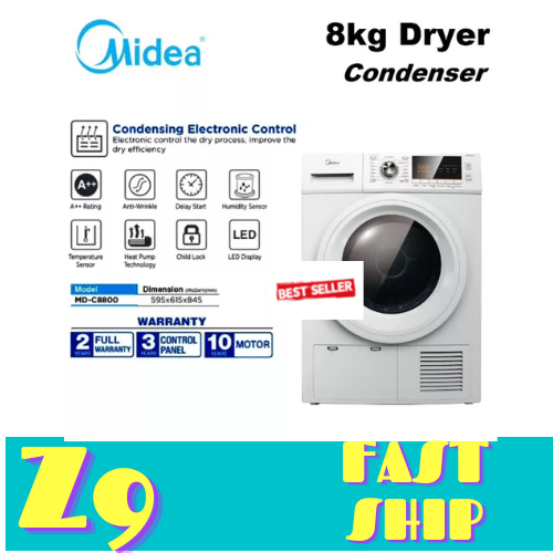 Midea Dryer (8KG) Temperature And Humidity Sensor Condenser Dryer MD